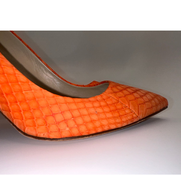 J. Crew Collection Orange Matte Python Heels Pumps Size 7 $378 Italy 90715 New - Picture 14 of 16